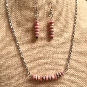 Rhodochrosite Rondelle Bead necklace and earring set in stainless steel 💓💓💓
